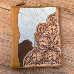 Executive Business High Quality Hand Tooled Leather Conference Folder Document A4 <b>Organizer</b> Cowhide Leather Three Ring Binders - Product Image 2