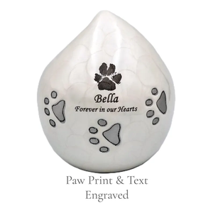 Urna Funeraria de Metal Esmaltada en Blanco para Mascotas, Urna Conmemorativa con Huella de Pata y Nombre Personalizado para Entierro - Product Image 3