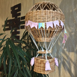 Decoración Colgante de Mimbre Rosa con Forma de Globo, Adorno de Pared Hecho a Mano para la Habitación de los Niños y Decoración de la Sala de Juegos - Product Image 1
