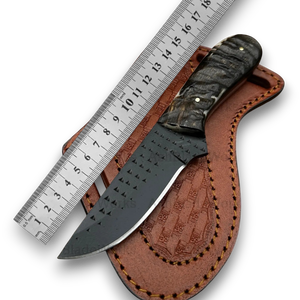 Couteau utilitaire de cowboy à lame fixe en acier raspé, manche en corne de bison, étui en cuir plat, lame pleine longueur, qualité industrielle pour la chasse - Product Image 4