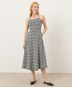 Robe midi en coton à imprimé floral pour femme, sans manches, col carré, style décontracté d'été, taille naturelle, bretelles dos nageur - Product Image 2