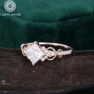 Bague de fiançailles classique en argent plaqué or rose avec moissanite taille coussin pour femme, par Charm Jewells - Product Image 4