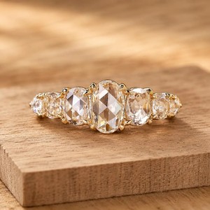 Bague de fiançailles et de mariage en or massif 10K 14K 18K avec diamant rose ovale et rond cultivé en laboratoire, couleur DEF, clarté VS VVS - Product Image 1