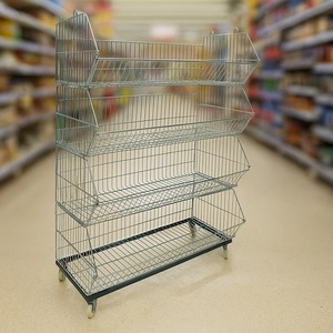 ชั้นวางสินค้าแบบตะกร้าลวดเหล็กแข็งแรงทนทาน พร้อมล้อเลื่อน สำหรับร้านค้าปลีก ซูเปอร์มาร์เก็ต และร้านค้าแบบป๊อปอัพ - Product Image 4