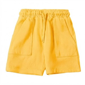 Shorts en coton jaune tissé respirant de haute qualité avec cordon de serrage à la taille et poches, style décontracté, coupe taille haute, coupe régulière - Product Image 1