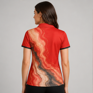 Custom Bright Red Charcoal Marble <b>Womens</b> <b>Polo</b> <b>Shirt</b> Quick Dry Breathable Short Sleeve Golf Team Uniform WPS-0861 - Product Image 3