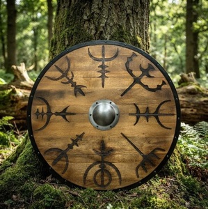 Escudo Redondo de Madera Vikingo Medieval Rústico, Tallado, de Alta Resistencia, para Disfraces Históricos, Festivales, Eventos y Decoración del Hogar - Product Image 5
