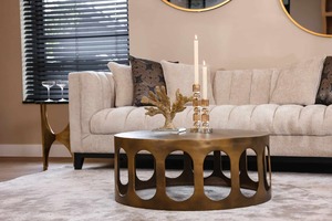 Mesa de Centro Contemporánea Realista con Tapa Redonda de Metal de 86 cm de Diámetro y 36 cm de Altura, Mueble Decorativo para Sala de Estar - Product Image 4