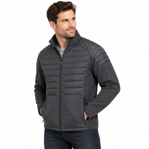 Men's Quilted <b>Fleece</b> <b>Jacket</b> Stand Collar Windproof Winter Casual <b>Thick</b> Polyester Zipper Closure Solid Color Regular Fit - Product Image 2