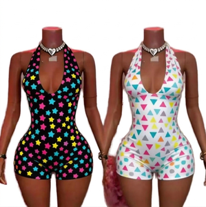 Mono de mujer con cuello halter, de spandex, corte alto, ajustado, sin mangas, elástico, de moda, de una pieza - Product Image 1