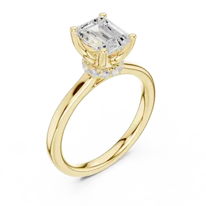 Anillo de Oro Sólido con Halo Oculto y Diamante Creado en Laboratorio con Corte Redondo Imperial Emerald Touch, Unisex, de Lujo - Product Image 2