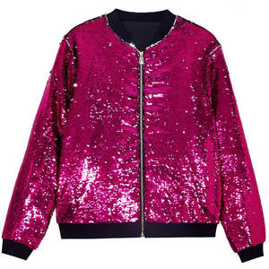 Blousons de baseball à capuche pour femmes, style décontracté, motif uni, brodés, à sequins véritablement brillants, pour le printemps et les concerts - Product Image 1