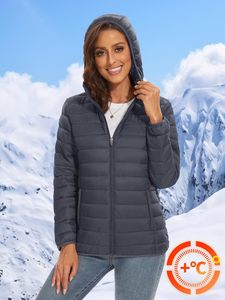 Veste matelassée à capuche bleu marine pour femme, manches longues, fermeture éclair, couleur unie, en polyester rembourré, pour l'automne - Product Image 4