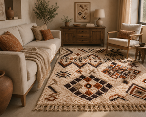 Custom Handmade Moroccan Berber Wool <b>Rug</b> Hand Knotted Tribal <b>Boho</b> Area Carpet with Geometric Amazigh Pattern - Product Image 4