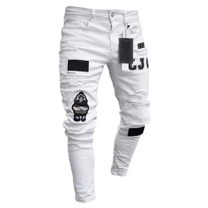 Pantalones vaqueros ajustados para hombre con roturas, estilo casual, de mezclilla delgada, clásicos, para hombre joven, corte ajustado, desgastados - Product Image 3