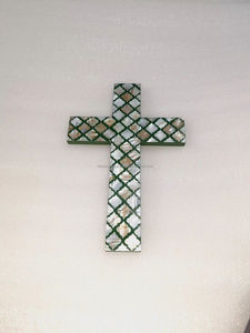 Cruz de raya con incrustaciones de hueso, Cruz de Chevron con incrustaciones de hueso, Cruz con incrustaciones de hueso rosa y blanco para Navidad y Año Nuevo - Product Image 2