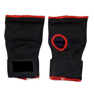 Half Finger Neoprene Training Gloves With Velcro Wrist Closure For Martial Arts Adults <b>Black</b> Red Trim Harry Johnson Production - Product Image 3