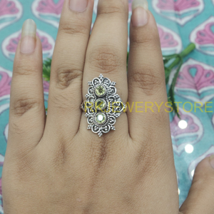 Natural Peridot Gemstone 925 Sterling Silver Vintage Filigree <b>Ring</b> Handmade Boho Statement Jewelry Gift <b>for</b> Women <b>Men</b> Unisex Her - Product Image 2