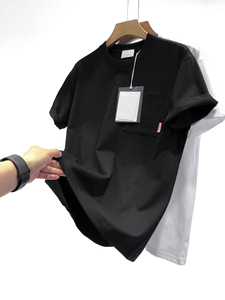 T-shirt Homme Oversize à Épaules Tombantes avec Poches, en Coton Uni, Tissu Haute Densité, Coupe Ample d'Été, Logo Brodé Personnalisé - Product Image 4