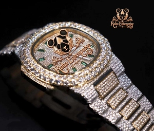 Montre-bracelet à quartz haut de gamme pour homme avec accent en cristal et sertissage en moissanite, boîtier en acier inoxydable, montre tendance - Product Image 4