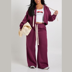 Survêtement uni de qualité supérieure, prix usine OEM, sweat à capuche et pantalon de jogging pour femme avec poches latérales, 100% coton - Product Image 4