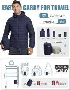Men's Lightweight Packable Puffer Jacket Waterproof <b>Winter</b> Hood Jacket Custom Packable <b>Quilted</b> Puffer Jacket With Storage Pouch - Product Image 5