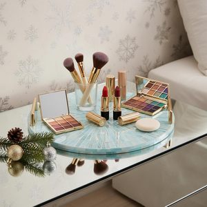 Plateau décoratif rond PEMAR en nacre avec poignées en métal doré, plateau à bibelots, organiseur pour commode, salle de bain, coiffeuse - Product Image 3