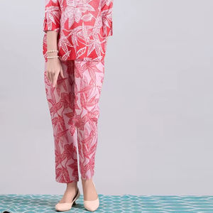 Floral Printed Women's Casual 100% Polyester Breathable Eco-Friendly Dress <b>Elastic</b> Waist <b>Lace</b> Buttons Woven Collar for Summer - Product Image 1