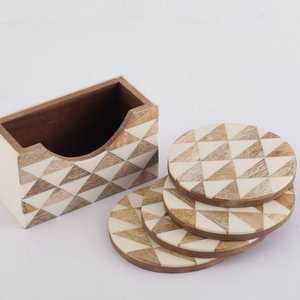 Premium Quality Natural Wooden Classic Eco-Friendly <b>Coaster</b> Set Holder Stripes Inlay Mats Pads Placemat <b>Drink</b> <b>Coaster</b> Best Price - Product Image 2