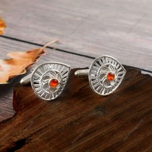 Orange Zircon Brass Cufflinks Silver Plated Mens Formal Wedding Groom Luxury <b>Shirt</b> Designer Gift Christmas Anniversary Set - Product Image 4
