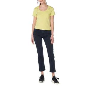 Camiseta de Verano de Alta Calidad para Mujer, Talla Grande, Ecológica, Transpirable, Cuello en V, Color Amarillo, Tela Suave, Manga Corta, Conjunto Juvenil a la Moda - Product Image 1