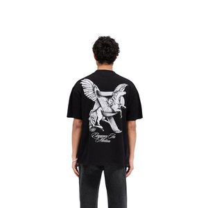 T-shirt imprimé DTG noir pour homme, design graphique mythique surdimensionné, tee-shirt en coton streetwear, vente en gros - Product Image 4