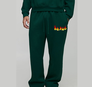 Pantalon de survêtement en coton vert foncé pour homme, taille élastique avec cordon de serrage, poches latérales, tricoté mi-lourd, idéal pour l'automne - Product Image 1