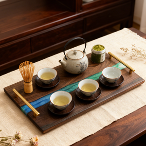 Natural House Handmade Colorful <b>Epoxy</b> Resin and Black Walnut Wood Serving Tray with Metal Handles for Snack Tea <b>Coffee</b> - Product Image 5