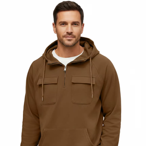 <b>Mens</b> Winter <b>Half</b> <b>Zip</b> Pullover Hoodie with Front Pocket Drawstring Quick Dry & Breathable Fleece Casual Streetwear Sweatshirt - Product Image 1
