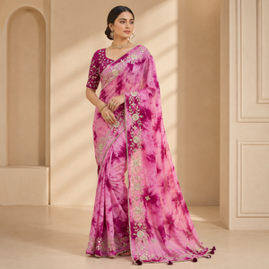 CHOHAN TEXTILE Saree de créateur vintage rose Upada en modal, protection solaire, vente en gros, bordure épaisse, robe de soirée élégante pour femme, mariage - Product Image 1
