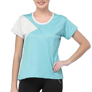 T-shirt décontracté à manches courtes pour femme, à carreaux et blocs de couleur, col rond, séchage rapide, respirant, écologique, coupe classique, pour le printemps et l'été - Product Image 5