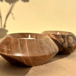 Natural Wood <b>Tea</b> Light Holder Decorative Handmade Bowl Style Candle <b>Stand</b> for Farmhouse and Rustic Interiors - Product Image 2