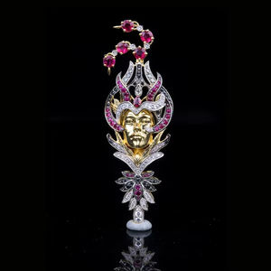 Colgante con Rostro de Diosa Real con Diamantes de Moissanita Multicolor, Chapado en Oro con Plata 925, Joyería Fina, Colgantes y Dijes - Product Image 1