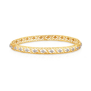 Yellow Gold Geometric Lattice <b>Bangle</b> <b>Bracelet</b> with Square Cluster Lab Grown Diamonds - Product Image 2