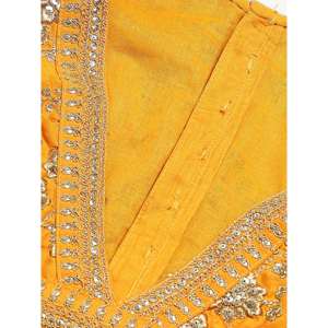 Vêtements de mariage de couleur jaune hypnotique brodés en satin Lehenga Choli - Product Image 3