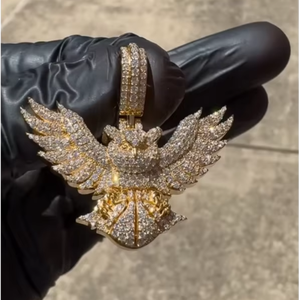 จี้รูปนกฮาวก์/นกอินทรี ชุบทอง ประดับเพชรโมอิสซาไนต์เต็มตัว เงินแท้ 925 สำหรับผู้ชายและผู้หญิง สไตล์ฮิปฮอป - Product Image 1