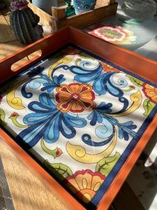 Plateau rectangulaire en bois imprimé, plateau en bois imprimé classique pour la décoration de table basse, plateau de service en gros - Product Image 4