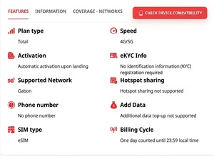 Tarjeta SIM digital (eSIM) Gabón 3GB/5GB/10GB por 30 Días, Datos de Viaje 4G de Alta Velocidad con Activación Instantánea por Código QR - Product Image 2