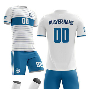 ชุดฟุตบอลชาย พิมพ์ลายแบบ Sublimated เต็มตัว ชุดฟุตบอลระบายอากาศได้ดี สีน้ำเงินและสีขาว ชุดฟุตบอลแบบกำหนดเองสำหรับทีม - Product Image 4