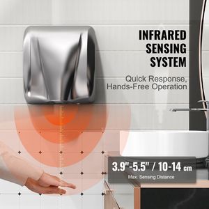 1300W Commercial Hand Dryer Heavy Duty Automatic High Speed Stainless Steel Warm <b>Wind</b> Hand <b>Blower</b> 120V Plug-In/Hardwired Two - Product Image 3