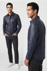 Camisa de Hombre de Cuero Genuino con Botones, Camisa de Cuero Vacuno Premium, Manga Larga, Estilo Casual y de Negocios, Diseño Personalizado - Product Image 3