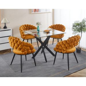 Modern 9\" <b>Square</b> <b>Dining</b> <b>Table</b> with Tempered <b>Glass</b> Top and Cross Metal Leg Black for Kitchen or Living Room Space Saving - Product Image 2
