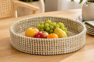 Handwoven Seagrass Office Storage Basket Natural Classic Design 3-6L Capacity Food Organizer <b>Bin</b> Fruit Table Decor Home Use - Product Image 4