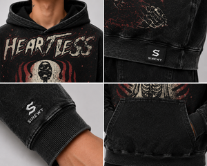 Sudadera con Capucha Extra Grande para Hombre SINEWY, Color Negro, Estampado de Esqueleto sin Corazón, Estilo Punk, Felpa Francesa de Algodón - Product Image 6